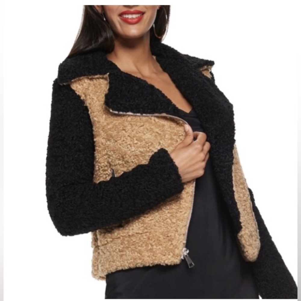Nine West Teddy Moto Jacket Soft Sherpa